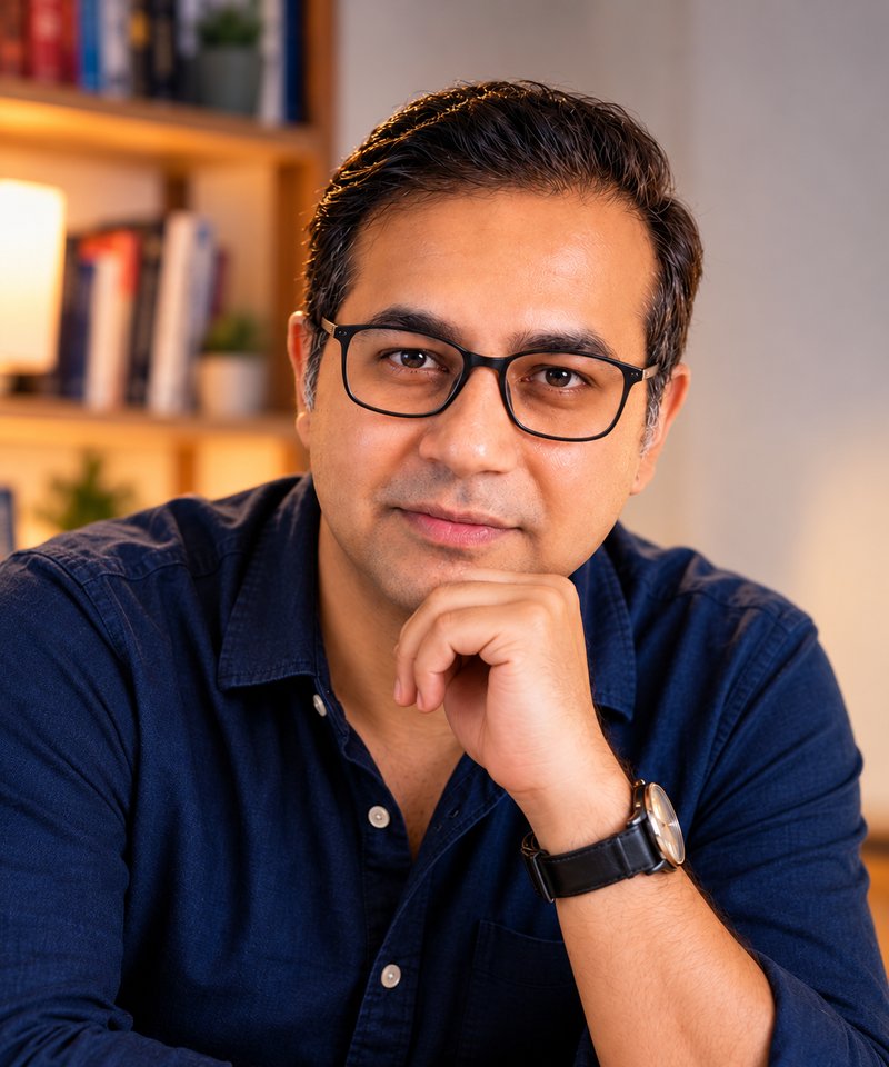 Ashish Mishra, founder and host of Reel Puraan, resting his chin on his hand